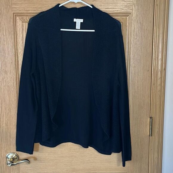 Chico’s Shawl Neck Open Front Black Cardigan Sweater Medium - Picture 1 of 6